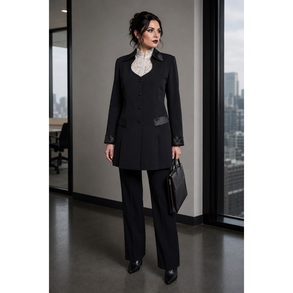 Dana Kay Jackets & Blazers - Dana Kay Blazer Jacket 14 Black Vintage Goth Cutout Satin Trim Longline